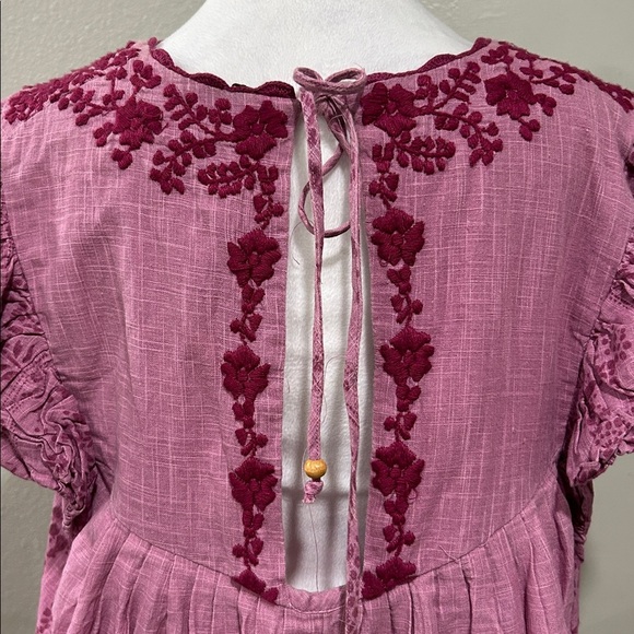 Free People Cutie Pie Romper In Azalea Combo Pink Embroidered Boho Romper Size L - Picture 10 of 16